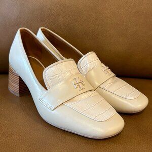 [7.5] Tory Burch Everly Cream Heeled Loafers